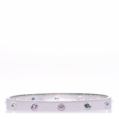 Cartier 18K White Gold Aquamarine Sapphire Spinel Amethyst LOVE Bracelet 18 3 of 7