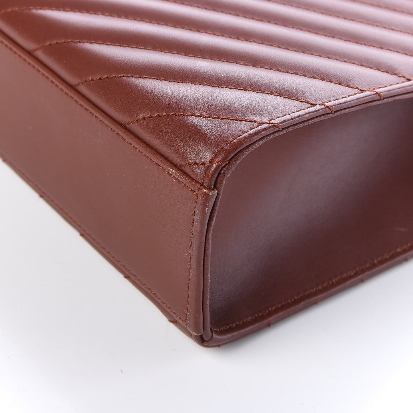 Smooth Calfskin Matelasse Chevron Large Monogram Satchel Brown