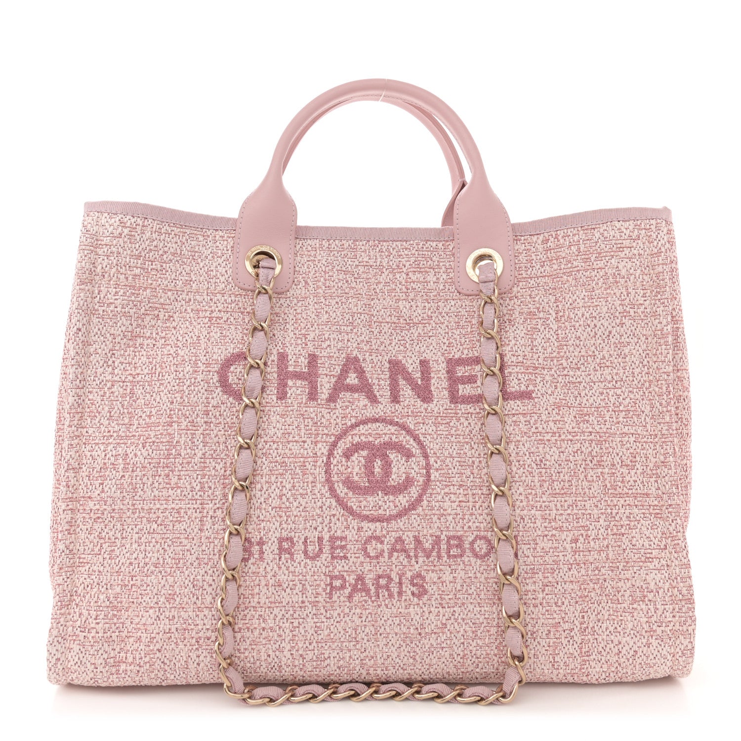Chanel Straw Lurex Medium Deauville Tote Pink 1 of 11