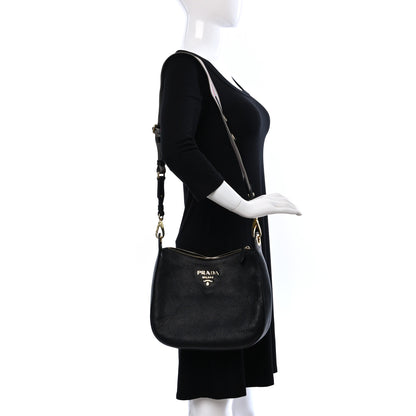 Prada Vitello Phenix Zippered Messenger Hobo Black 2 of 8