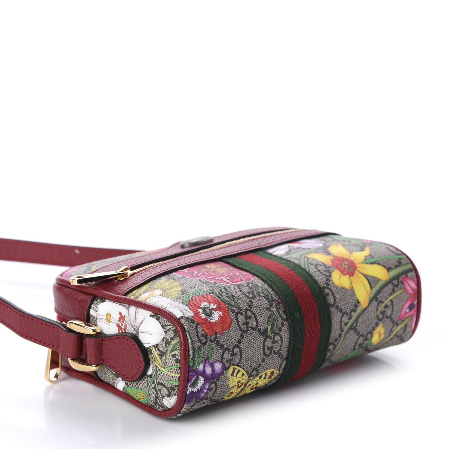 Gucci GG Supreme Monogram Flora Web Mini Ophidia Shoulder Bag Red 4 of 10