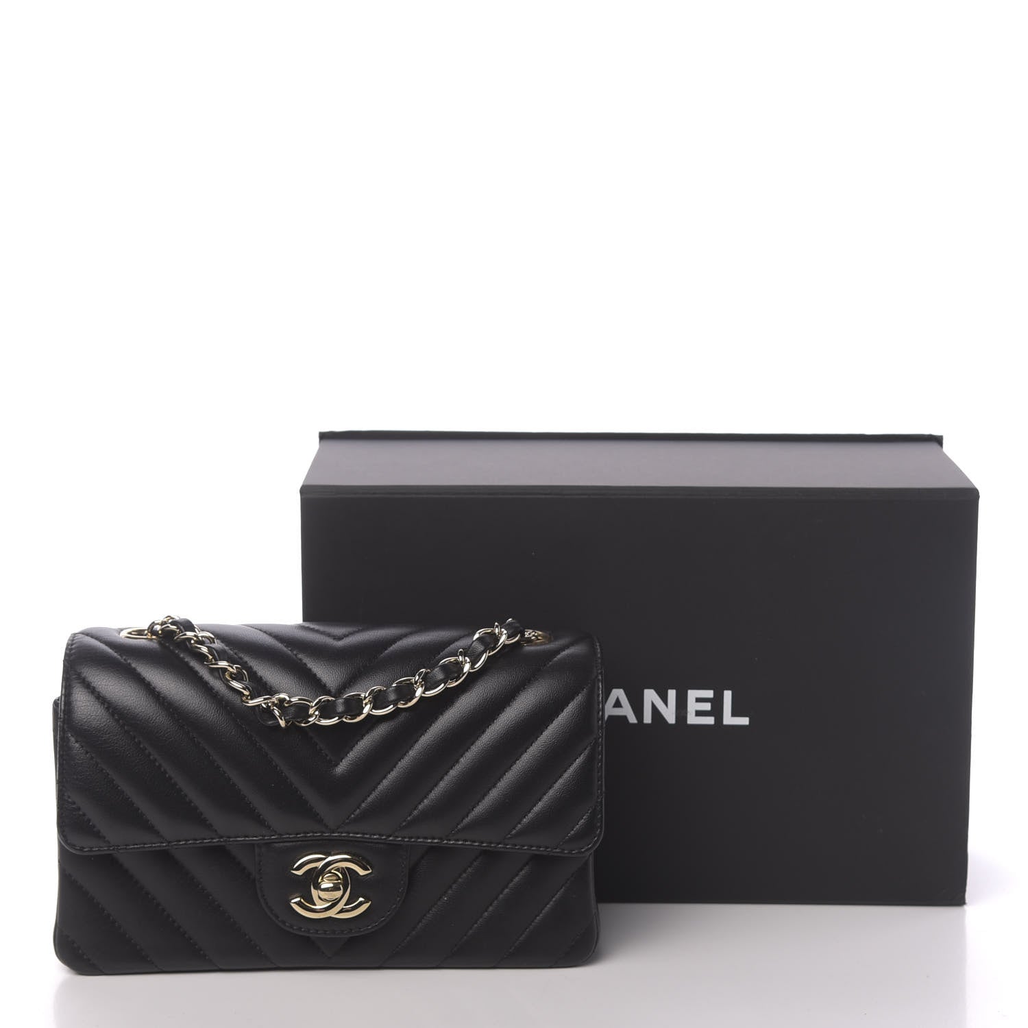 Chanel Lambskin Chevron Quilted Mini Rectangular Flap Black 11 of 11