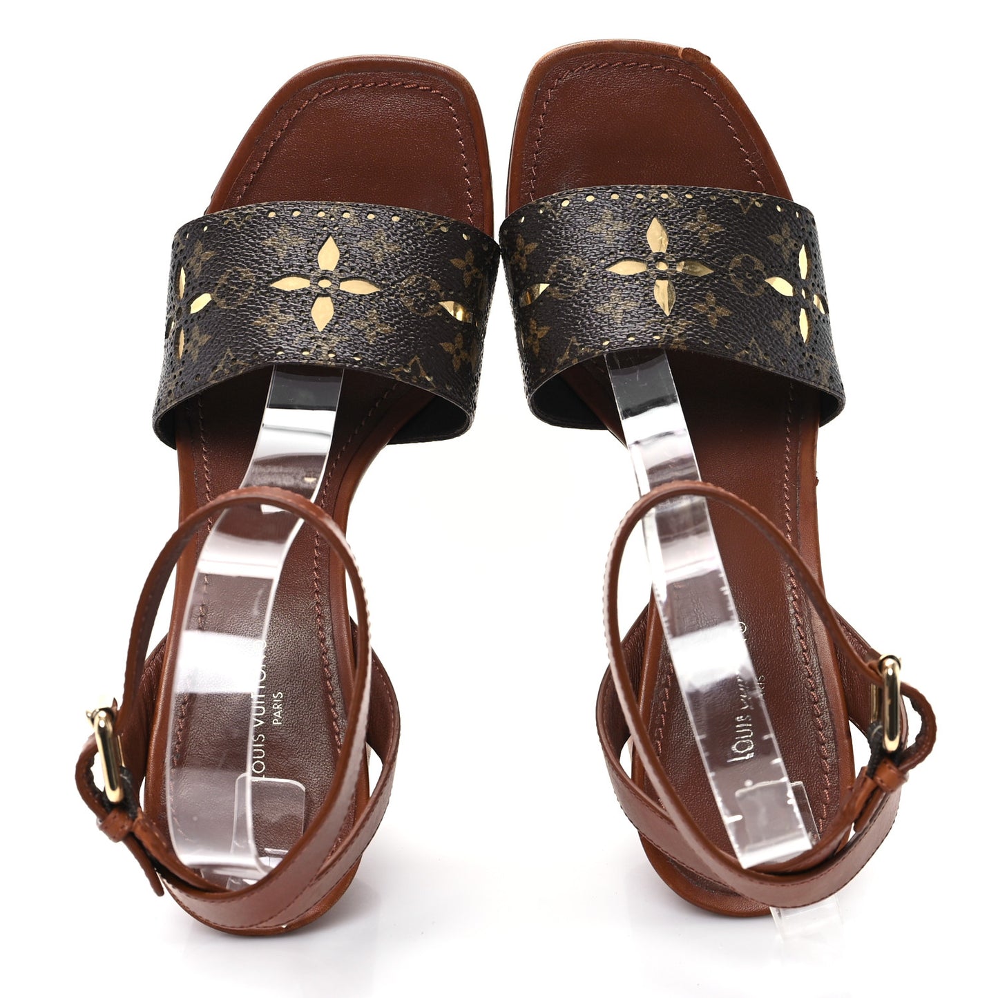 Calfskin Perforated Monogram Silhouette Sandals 39 Gold