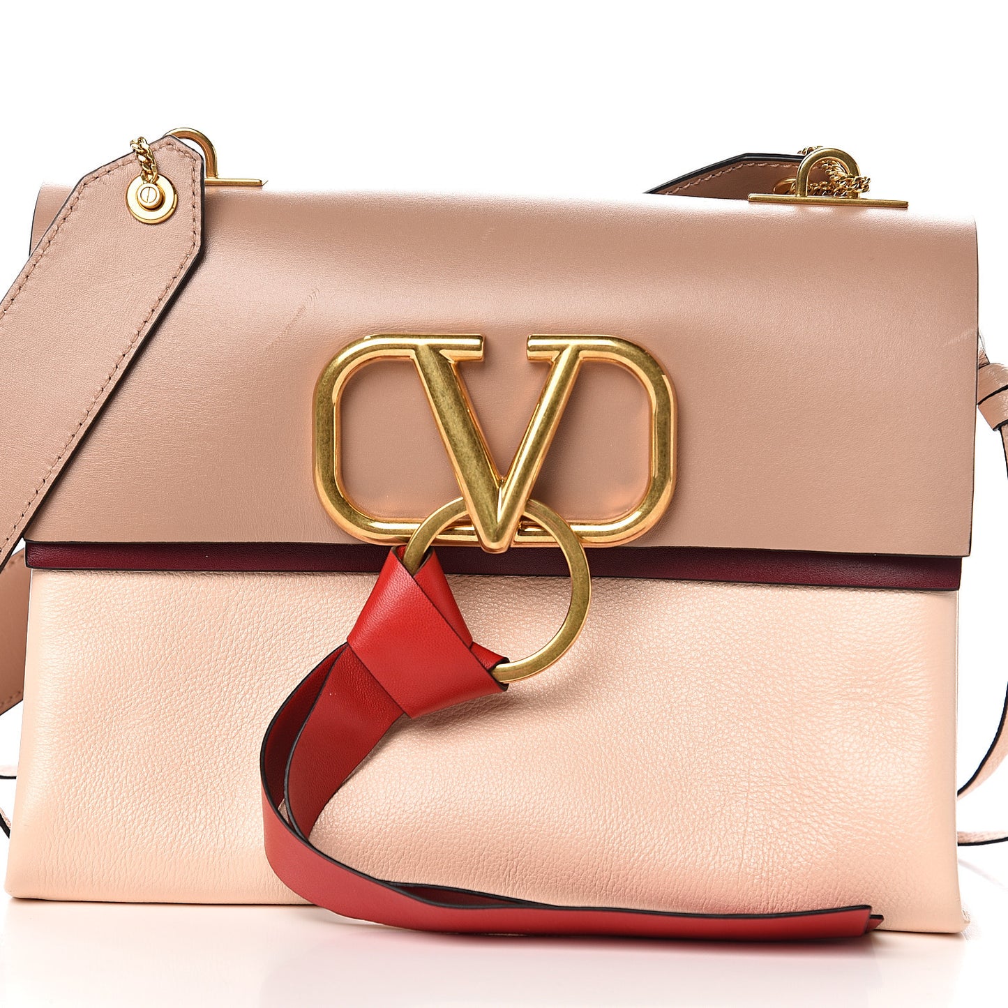 Smooth Calfskin Small VRing Crossbody Bag Rose Cannelle Light Ivory Cerise