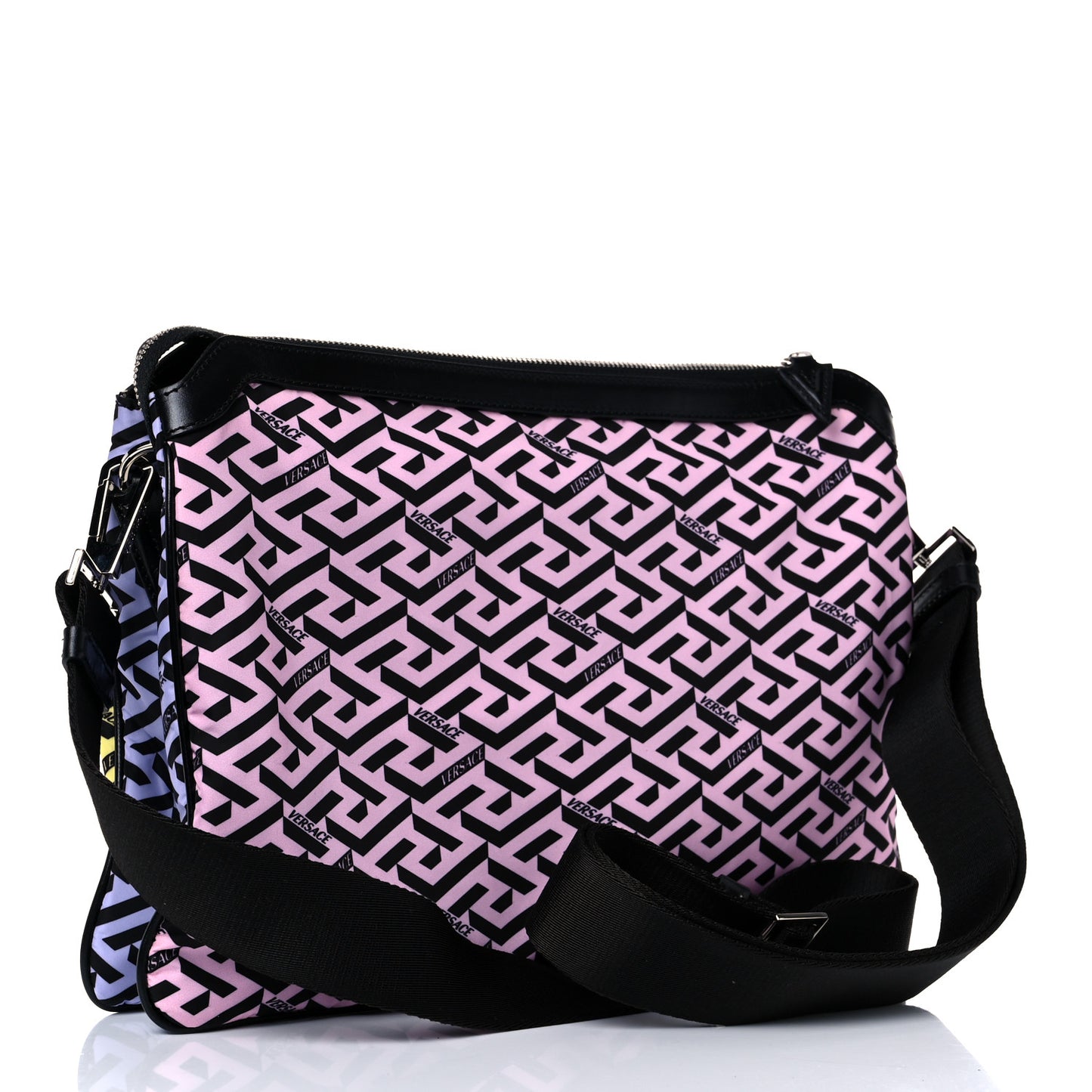 Coated Canvas Calfskin La Greca Signature Shoulder Bag Multicolor