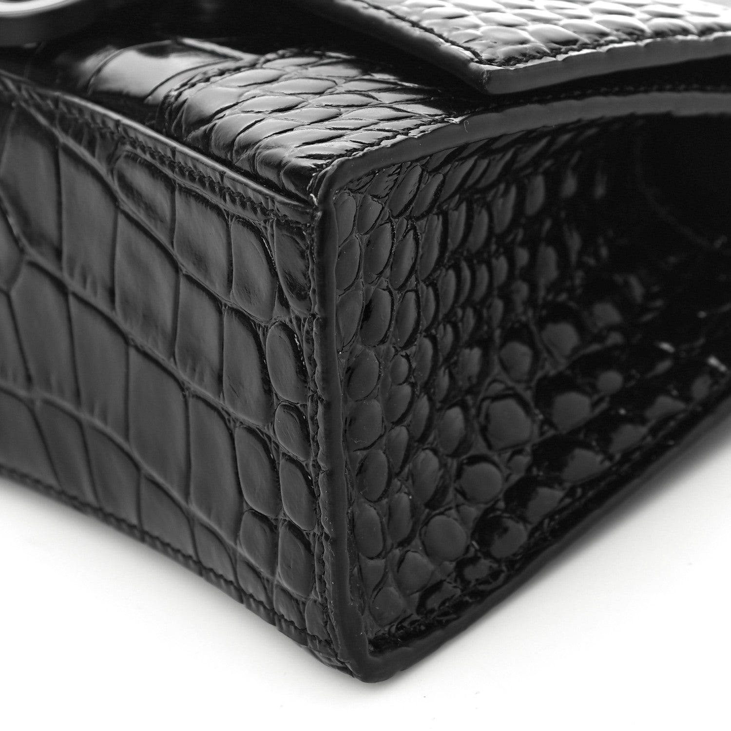 Balenciaga Shiny Calfskin Monochrome Crocodile Embossed Hourglass Top Handle Bag XS Black 9 of 9