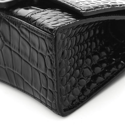 Balenciaga Shiny Calfskin Monochrome Crocodile Embossed Hourglass Top Handle Bag XS Black 9 of 9