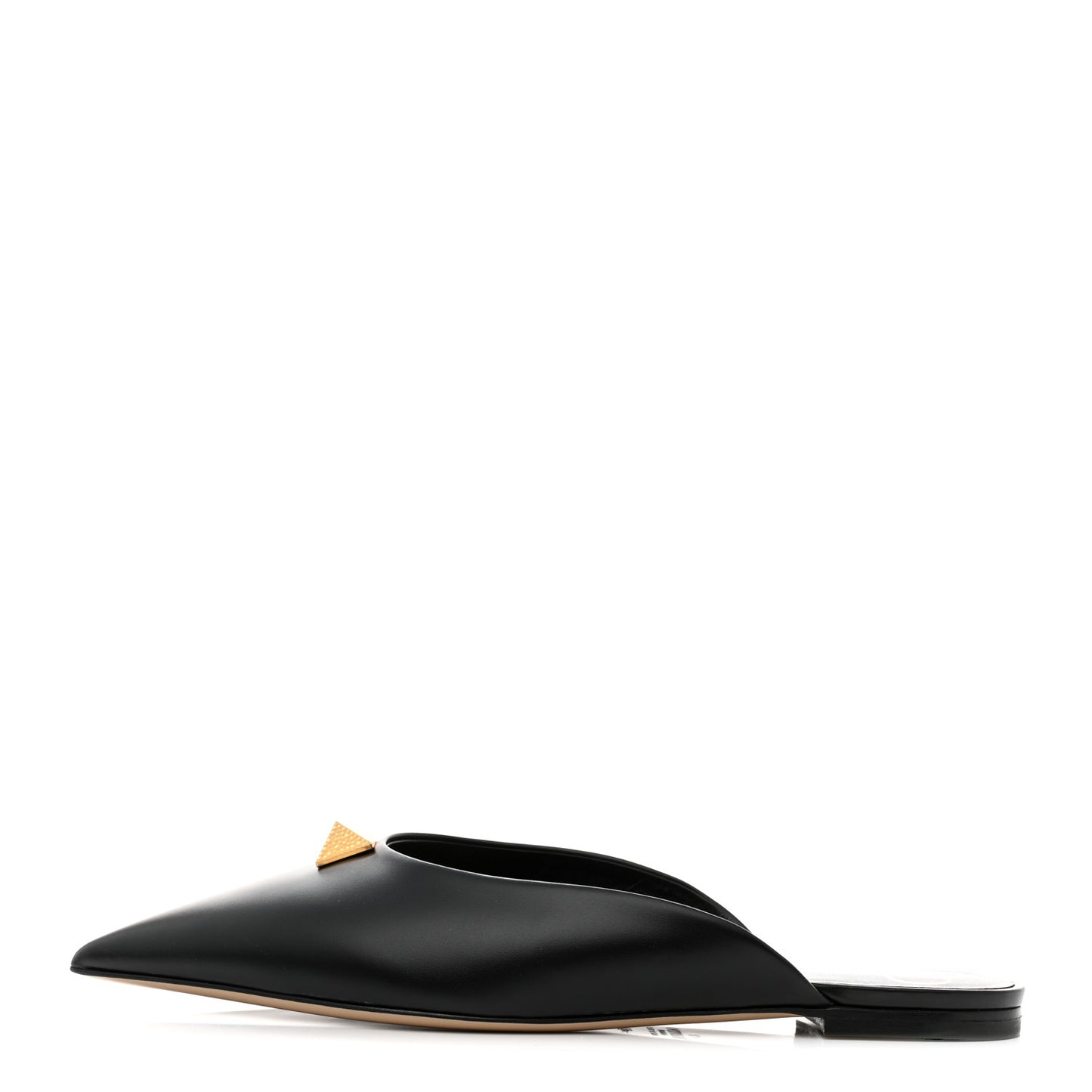 Calfskin Roman Stud Pointed Flat Mules 39 Black