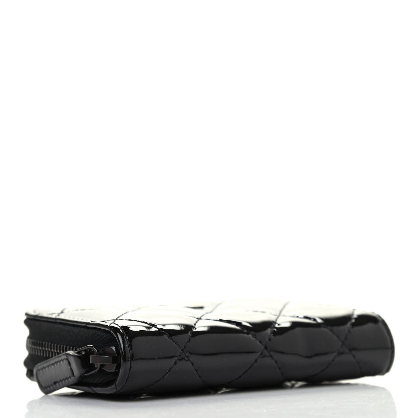 Patent Calfskin Quilted Zip Coin Purse Wallet So Black