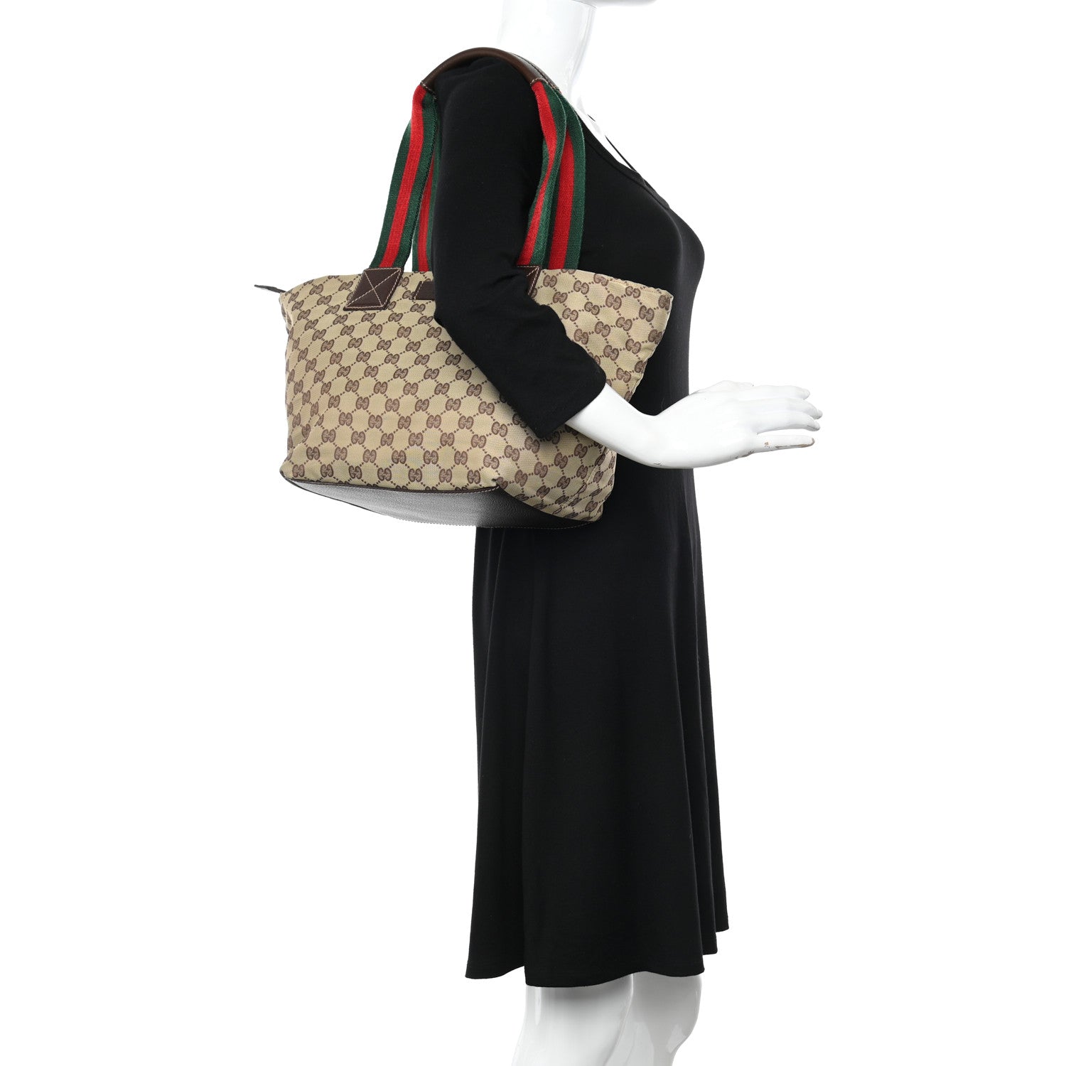 Gucci GG Monogram Medium Web Handle Bucket Tote Dark Brown 2 of 10