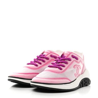 Chanel Calfskin Mesh Lycra Womens Logo Sneakers 36 White Pink 3 of 8