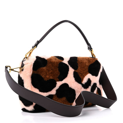 Fendi Shearling Vitello Dolce Leopard Print Large Baguette Pink Brown Multicolor 3 of 9