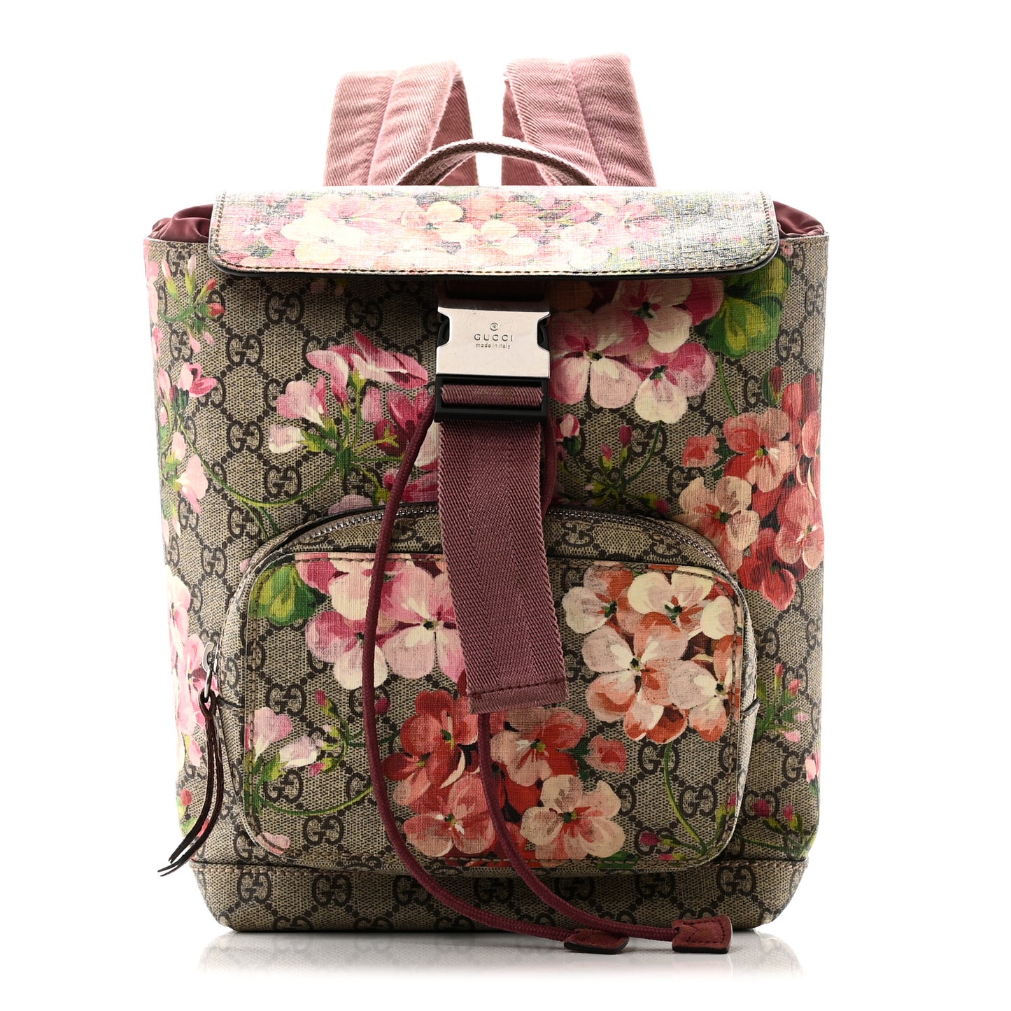 GG Supreme Monogram Blooms Small Single Buckle Backpack Beige Multicolor Dry Rose
