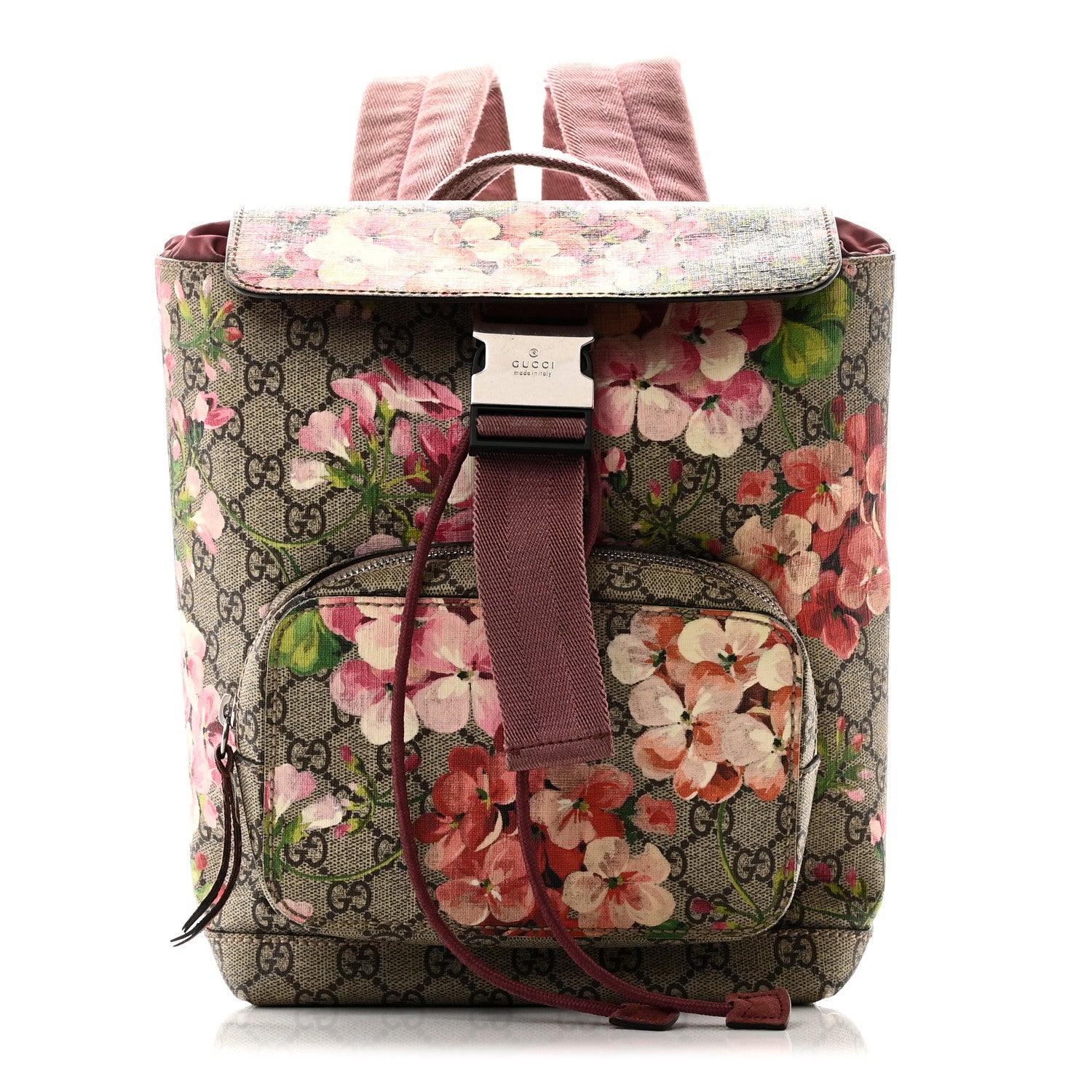 Gucci GG Supreme Monogram Blooms Small Single Buckle Backpack Beige Multicolor Dry Rose 1 of 10