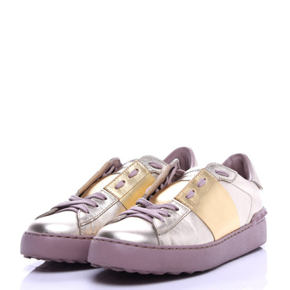 Valentino Garavani Metallic Calfskin Rockstud Open Sneakers 36.5 Silver Gold Pink 2 of 10