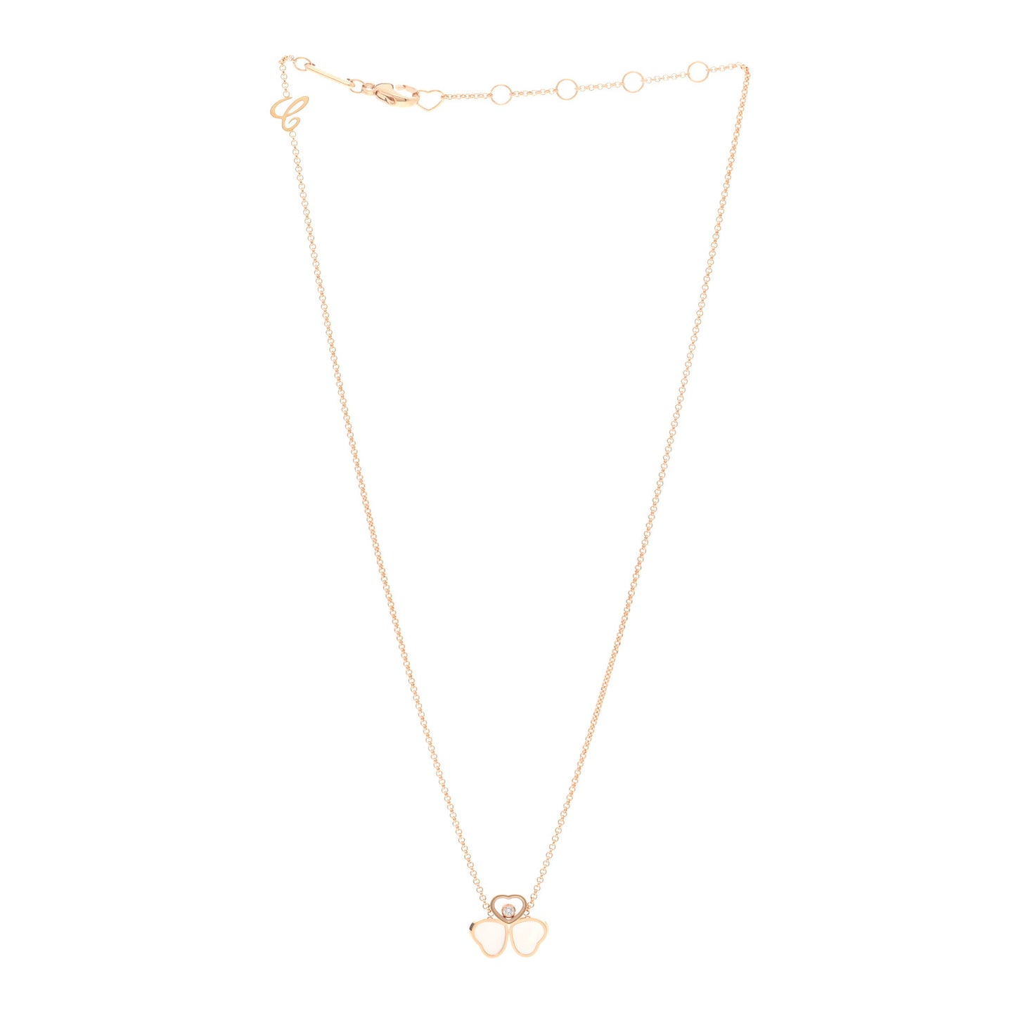 18K Rose Gold Diamond Mother of Pearl 3 Happy Hearts Necklace