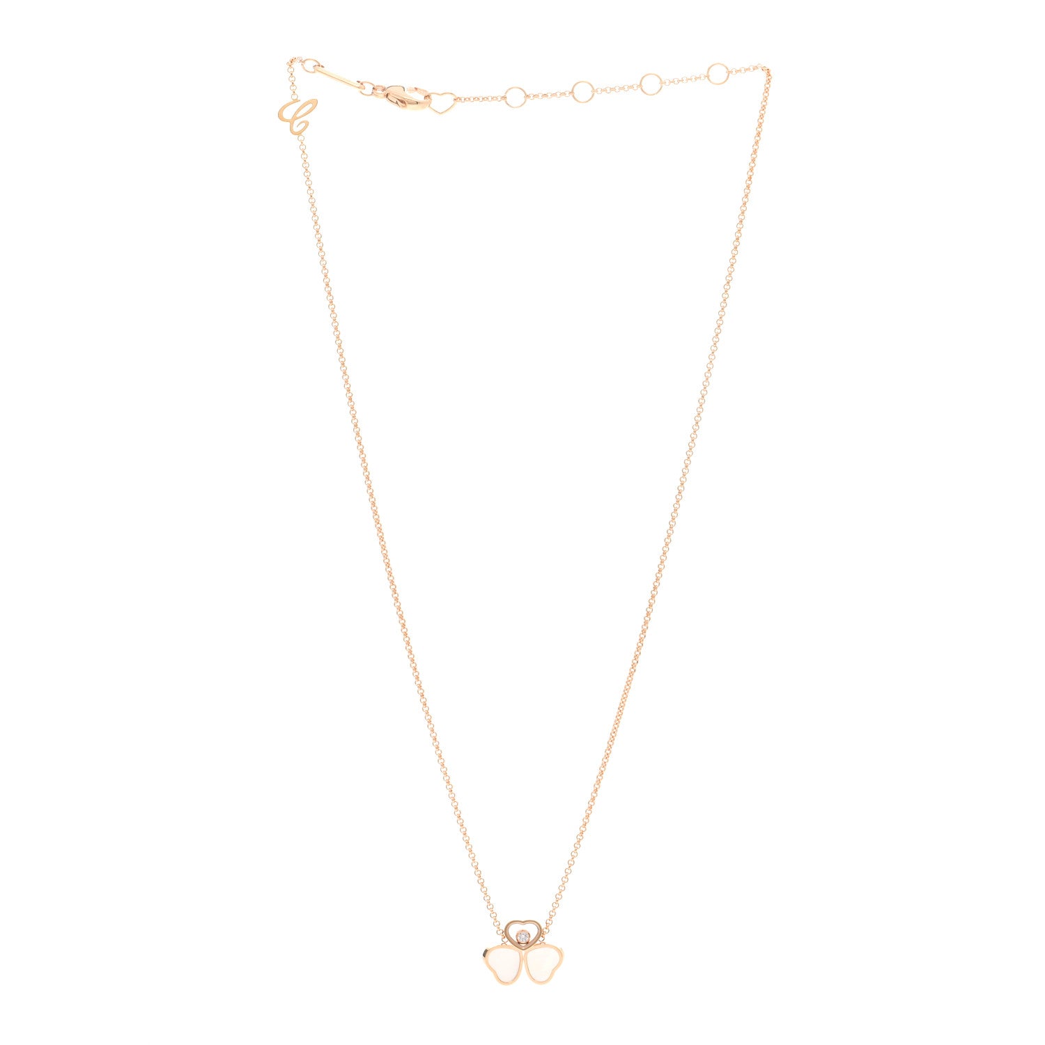 Chopard 18K Rose Gold Diamond Mother of Pearl 3 Happy Hearts Necklace 3 of 5