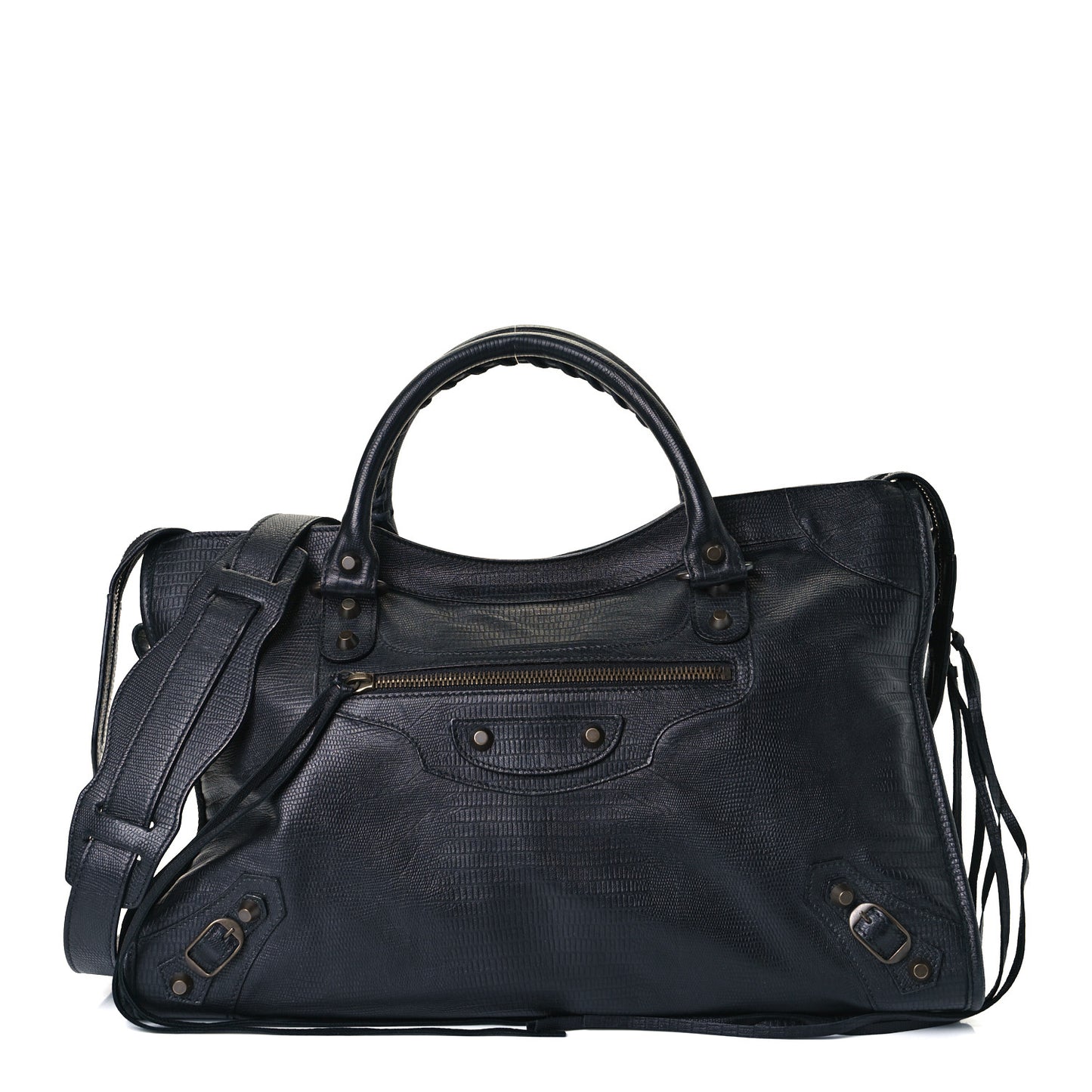 Calfskin Lizard Embossed Classic Hardware City Black
