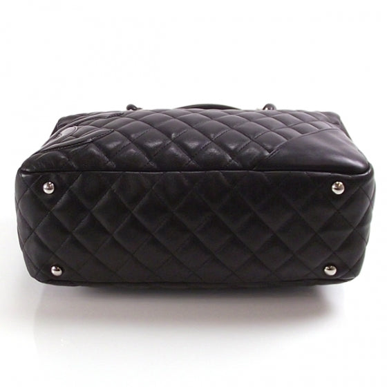 Calfskin Quilted Large Cambon Bowler Black White