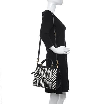 Dolce & Gabbana Calfskin Woven Medium Sicily 58 Satchel Black White 2 of 14
