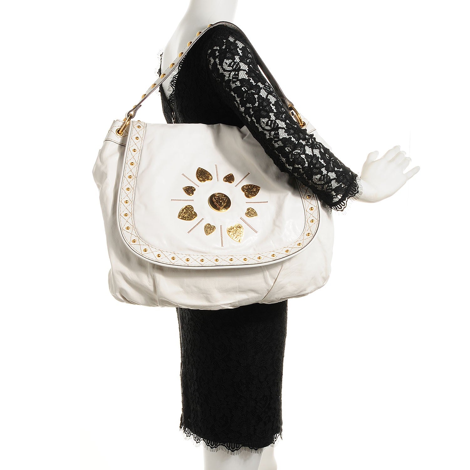 Gucci Calfskin Studded Large Irina Shoulder Bag White 2 of 8