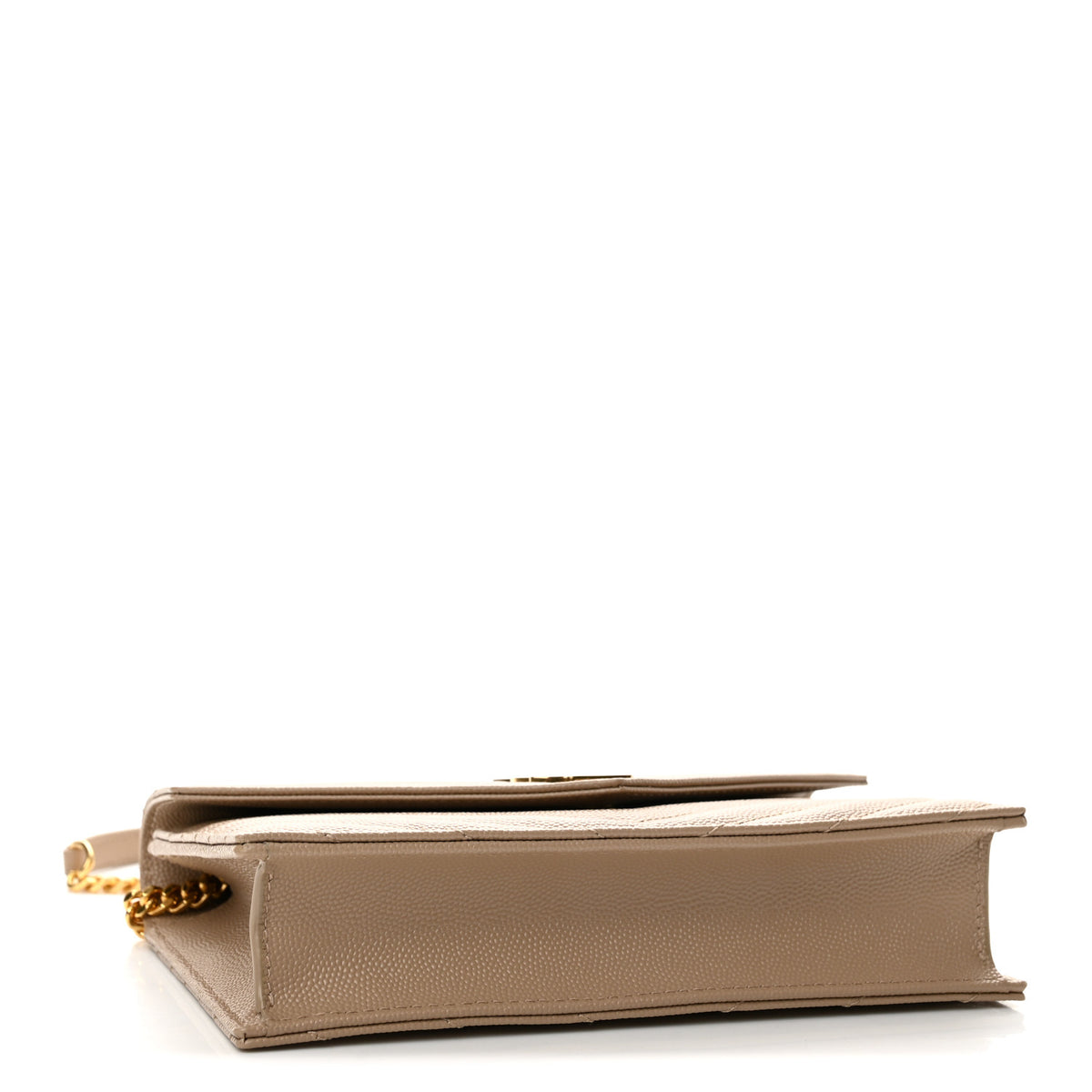 Saint Laurent Grain De Poudre Matelasse Chevron Monogram Envelope Chain Wallet Dark Beige 4 of 12