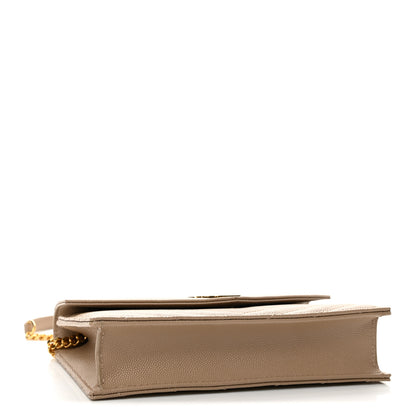 Saint Laurent Grain De Poudre Matelasse Chevron Monogram Envelope Chain Wallet Dark Beige 4 of 12