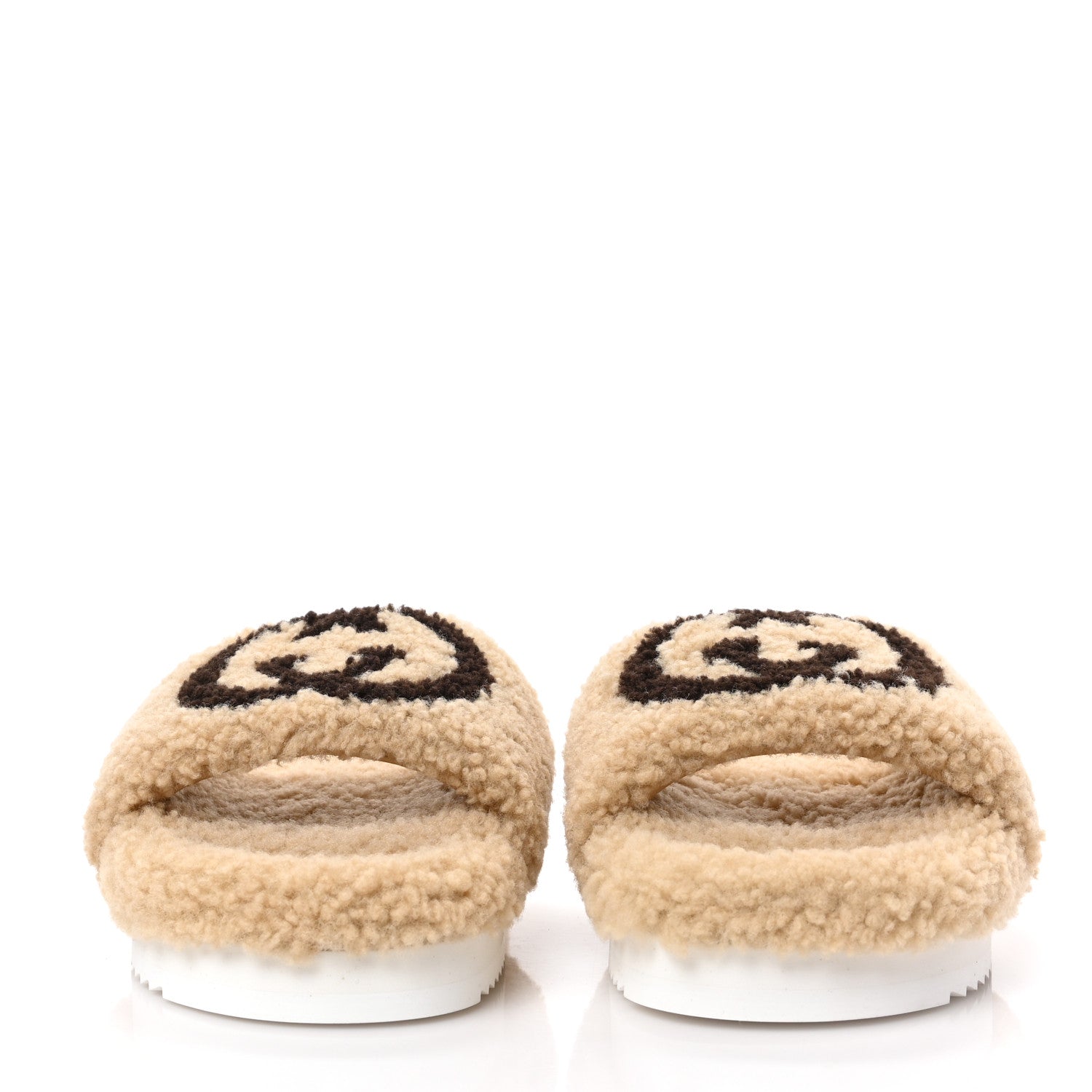 Gucci Shearling Womens Eileen Slide Sandals 38 Cocoa Butterscotch 2 of 7