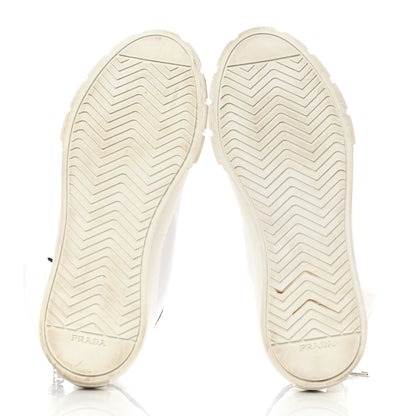 Prada Re-Nylon Gabardine Metal Triangle Logo Wheel Pouch Pocket High Top Sneakers 38.5 White 5 of 9