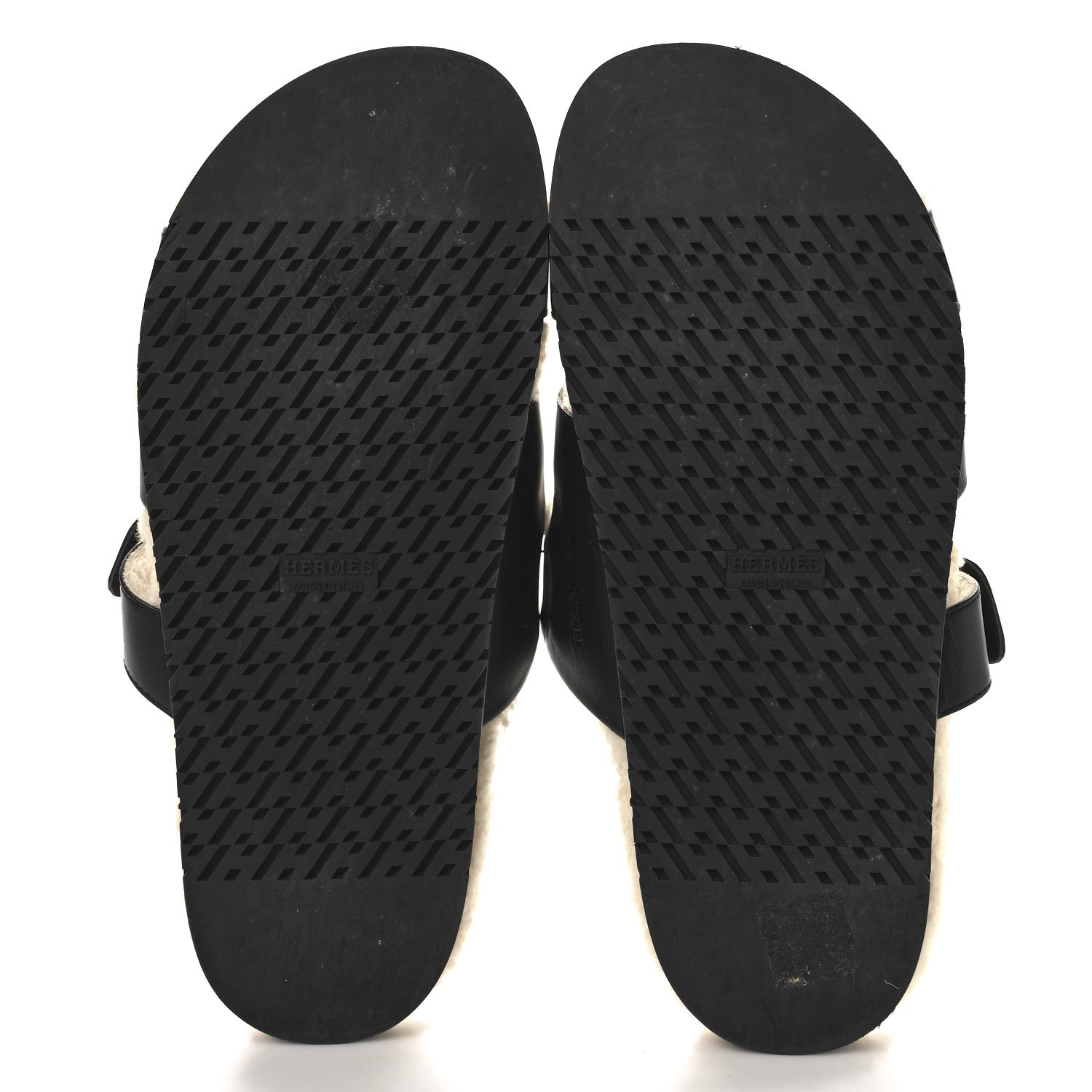 Hermes Calfskin Woolskin Mens Chypre Sandals 41.5 Black Ecru 6 of 9