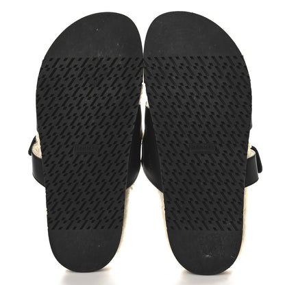 Hermes Calfskin Woolskin Mens Chypre Sandals 41.5 Black Ecru 6 of 9