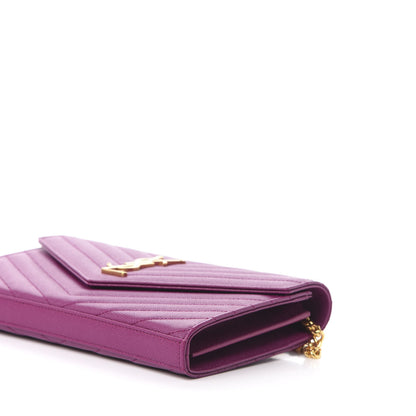 Saint Laurent Grain De Poudre Matelasse Chevron Monogram Chain Wallet Dark Grape 7 of 9