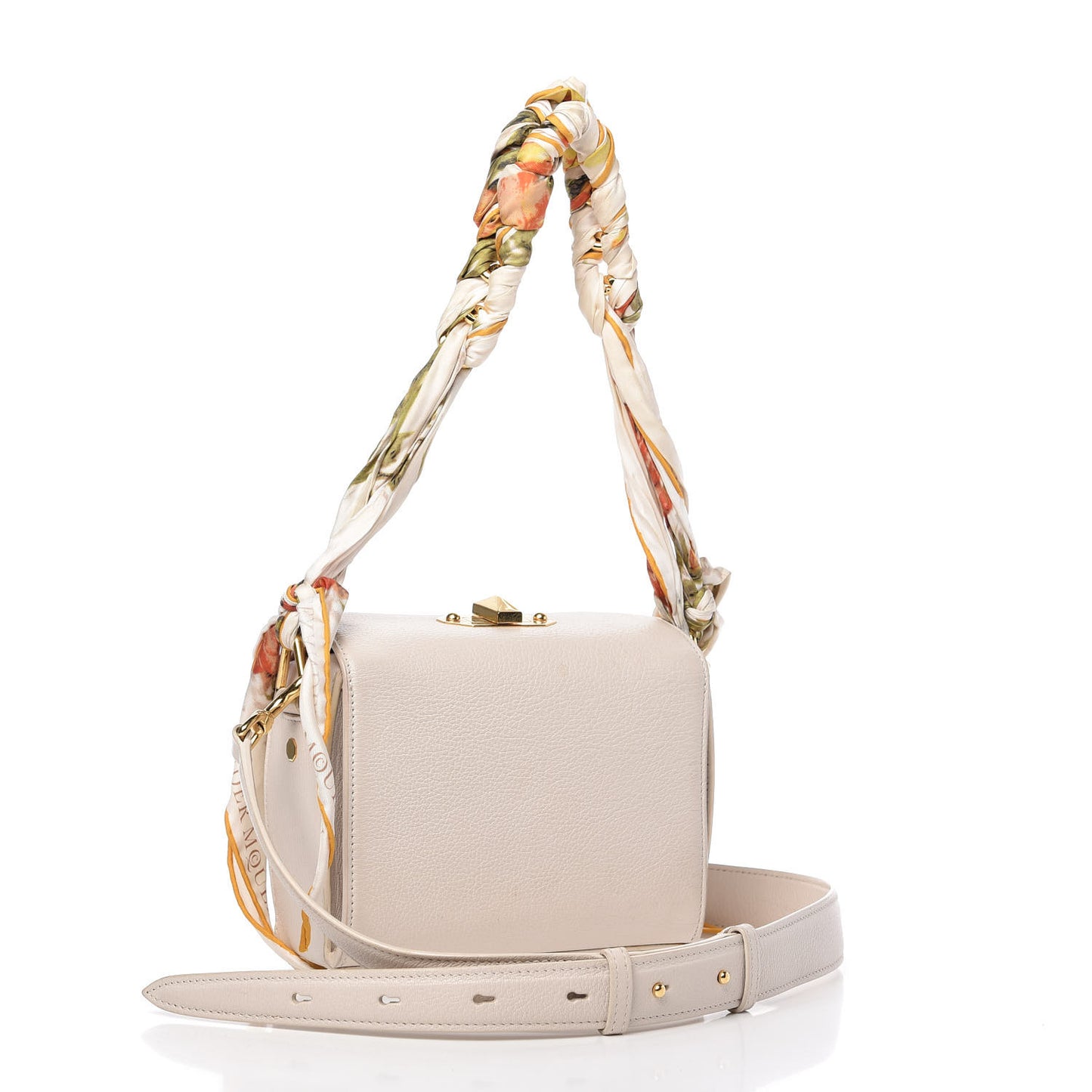 Silky Amish Grain Calfskin Scarf Box Shoulder Bag 19 Off White