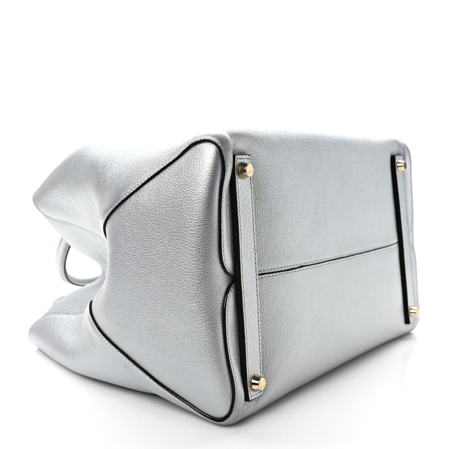Metallic Supple Grained Calfskin Medium Open Bar Tote Silver