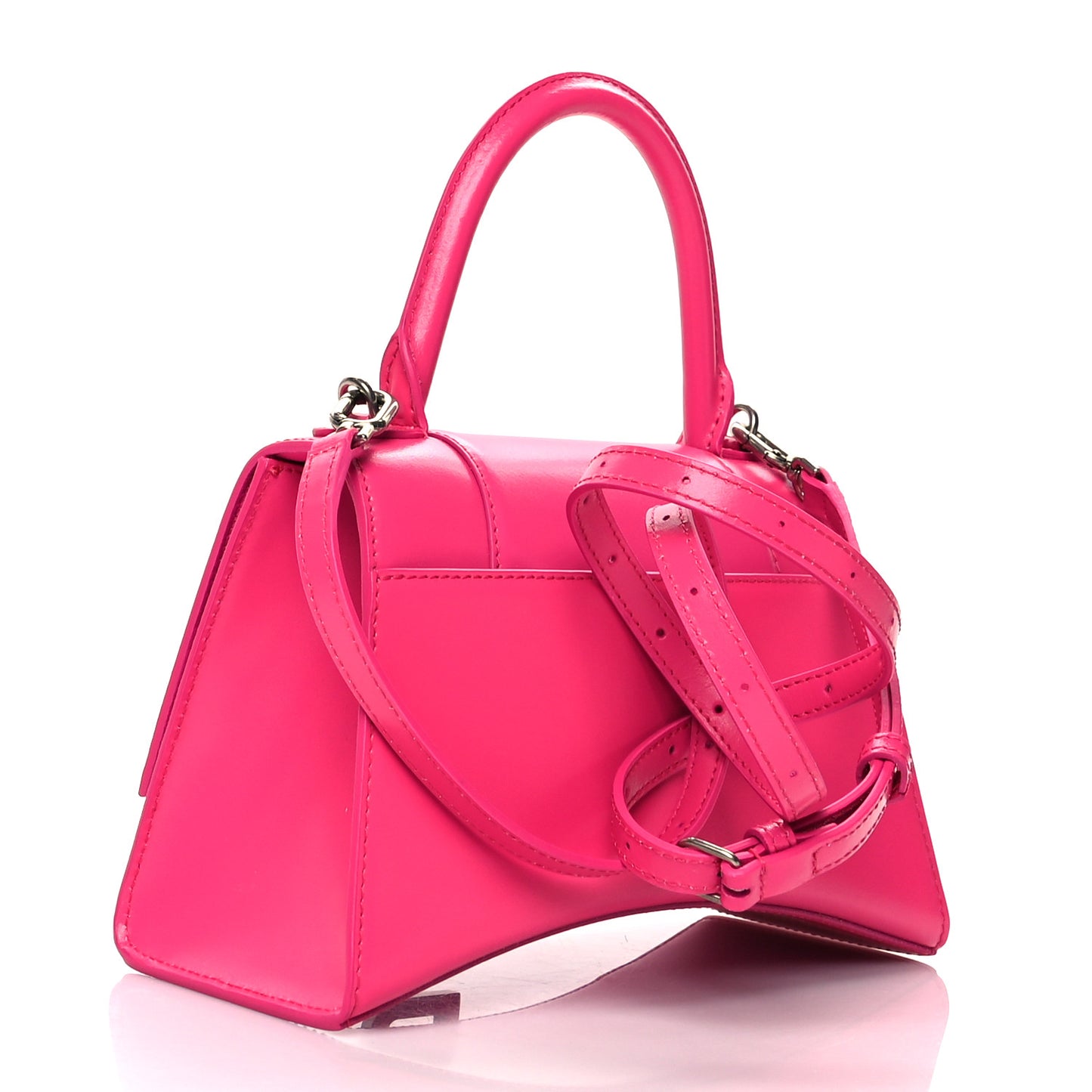 Shiny Box Calfskin Small Hourglass Top Handle Bag Acid Fuchsia