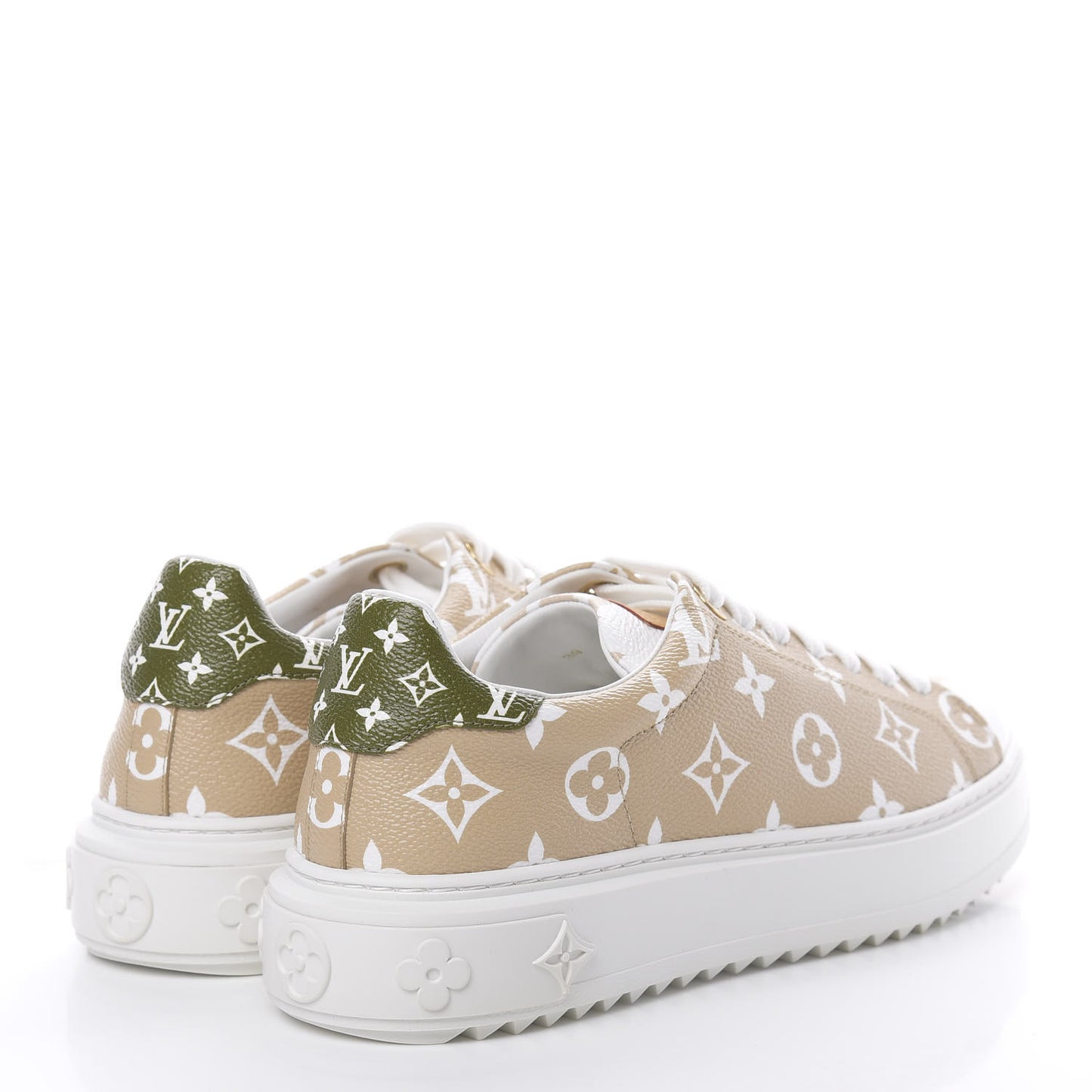 Monogram Giant Time Out Sneakers 39 Kaki White Beige