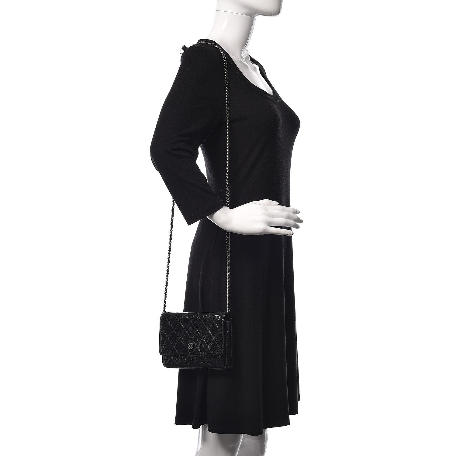 Chanel Patent Quilted Wallet On Chain WOC Black 2 of 13