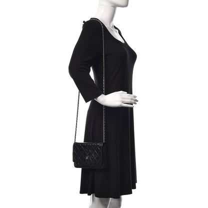 Chanel Patent Quilted Wallet On Chain WOC Black 2 of 13