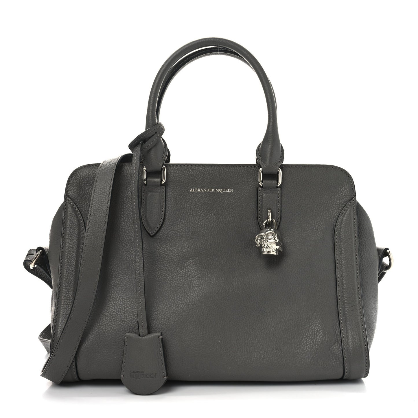 Pebbled Calfskin Small Skull Padlock Zip Around Tote Dark Grey