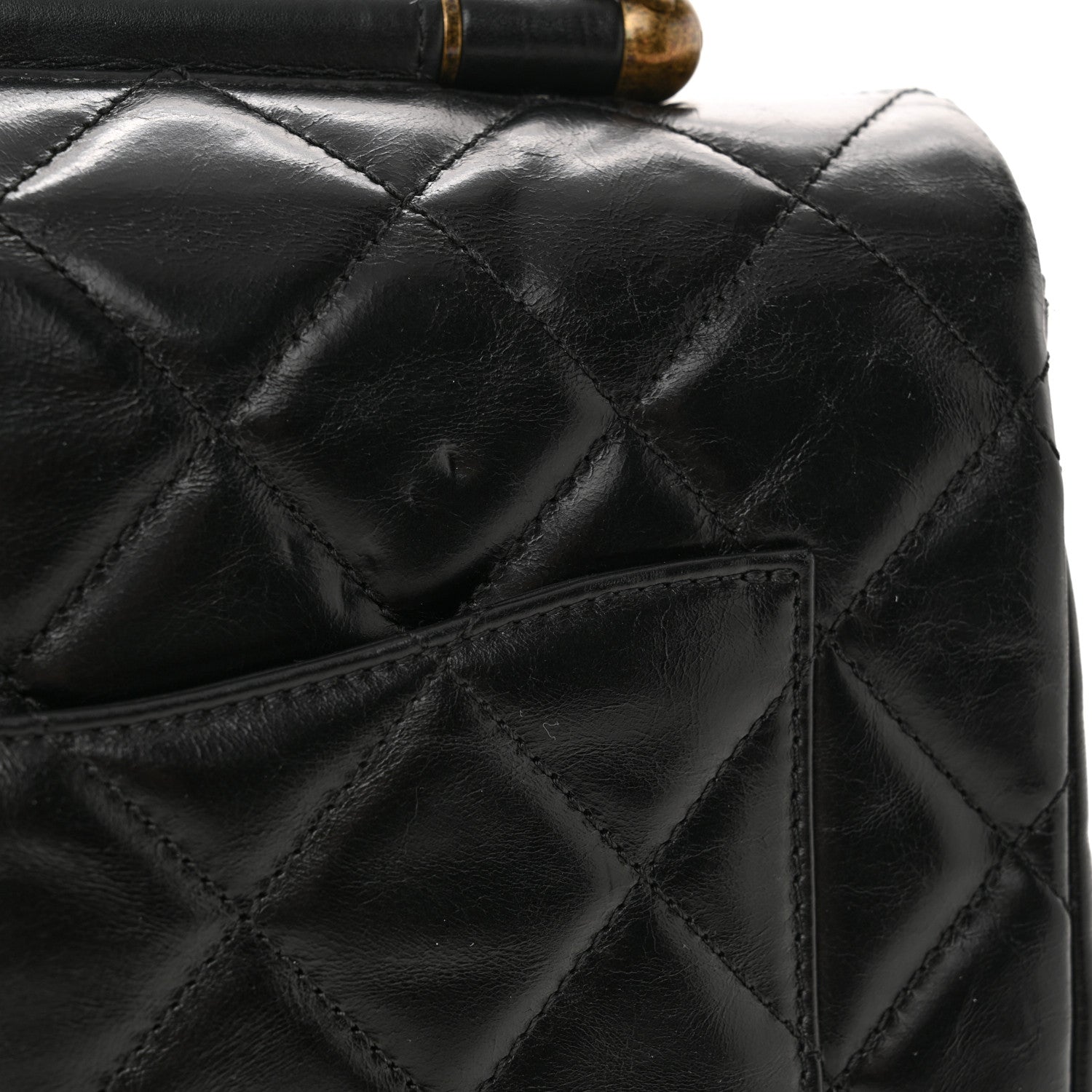Chanel Glazed Calfskin Quilted Medium Gold Bar Top Handle Flap Black 12 of 12