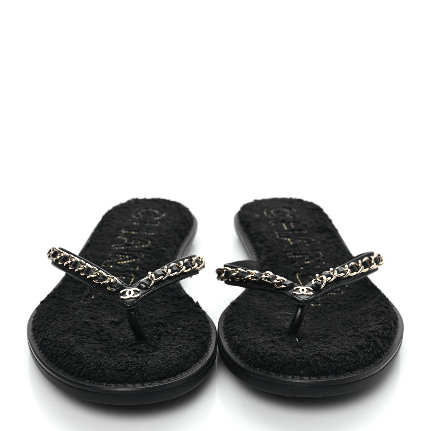 Lambskin CC Chain Thong Sandals 38 Black