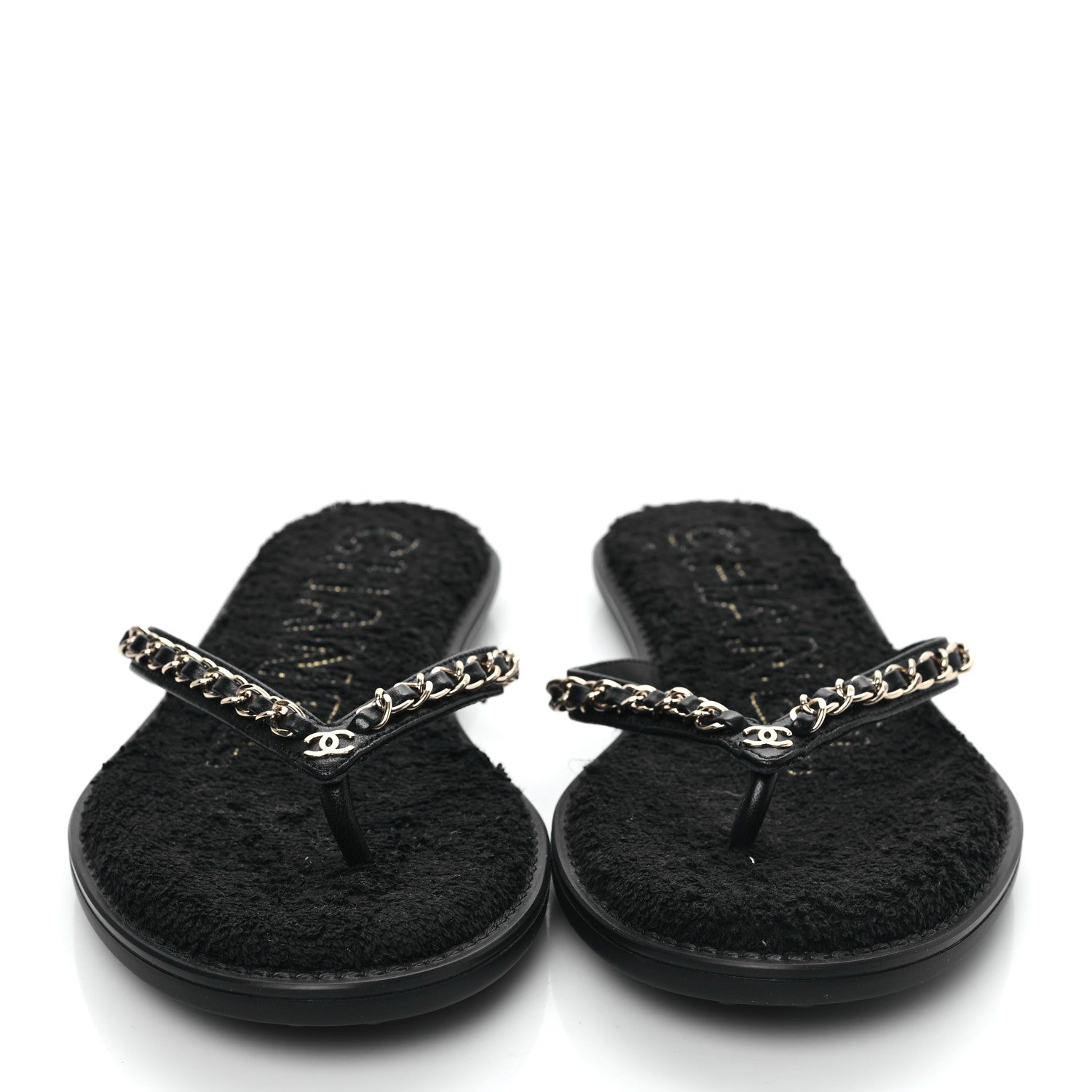 Chanel Lambskin CC Chain Thong Sandals 38 Black 2 of 8