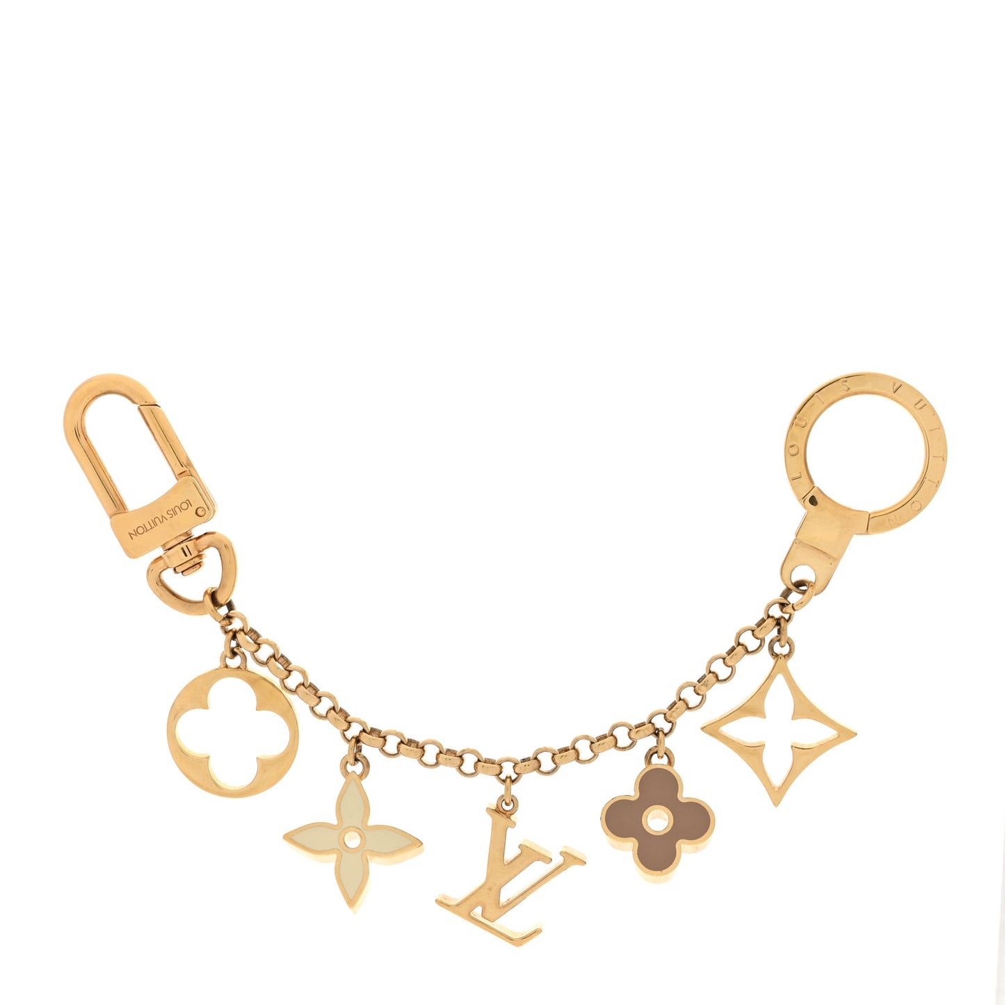 Brass Enamel Fleur De Monogram Bag Charm Chain Gold