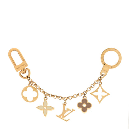 Louis Vuitton Brass Enamel Fleur De Monogram Bag Charm Chain Gold 1 of 5