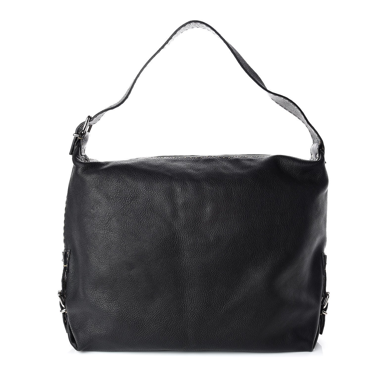 Fendi Calfskin Romano Large Selleria Hobo Black 1 of 14