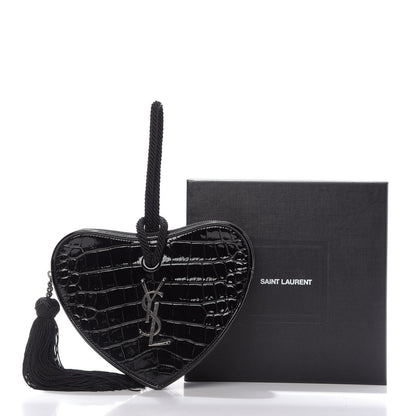 Saint Laurent Patent Crocodile Embossed Sac Coeur Heart Shaped Clutch Black 9 of 9