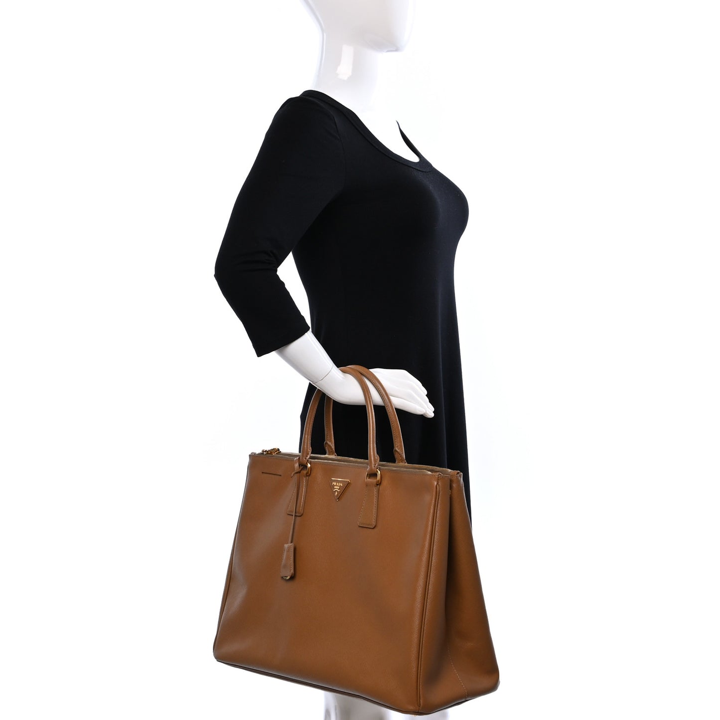Saffiano Large Galleria Double Zip Tote Caramel
