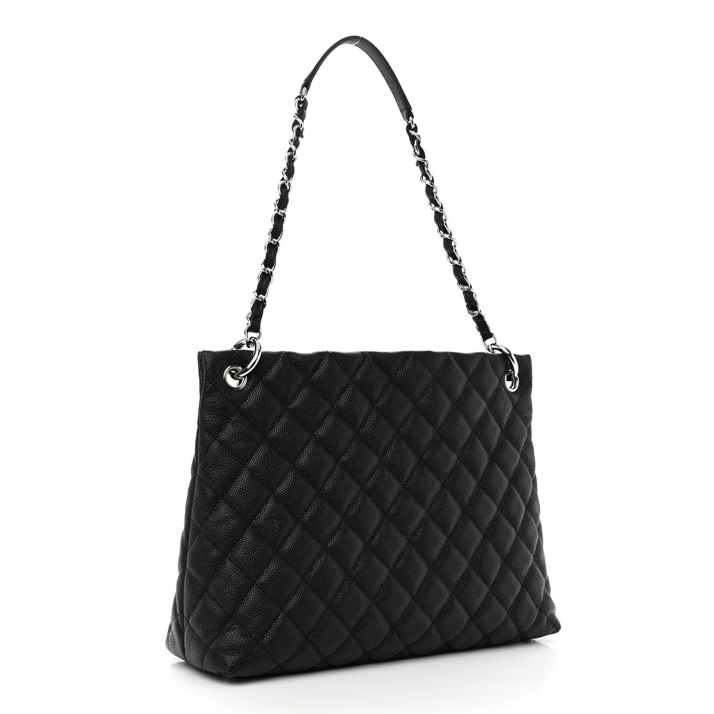 Caviar Quilted Large CC Shopping Tote Black