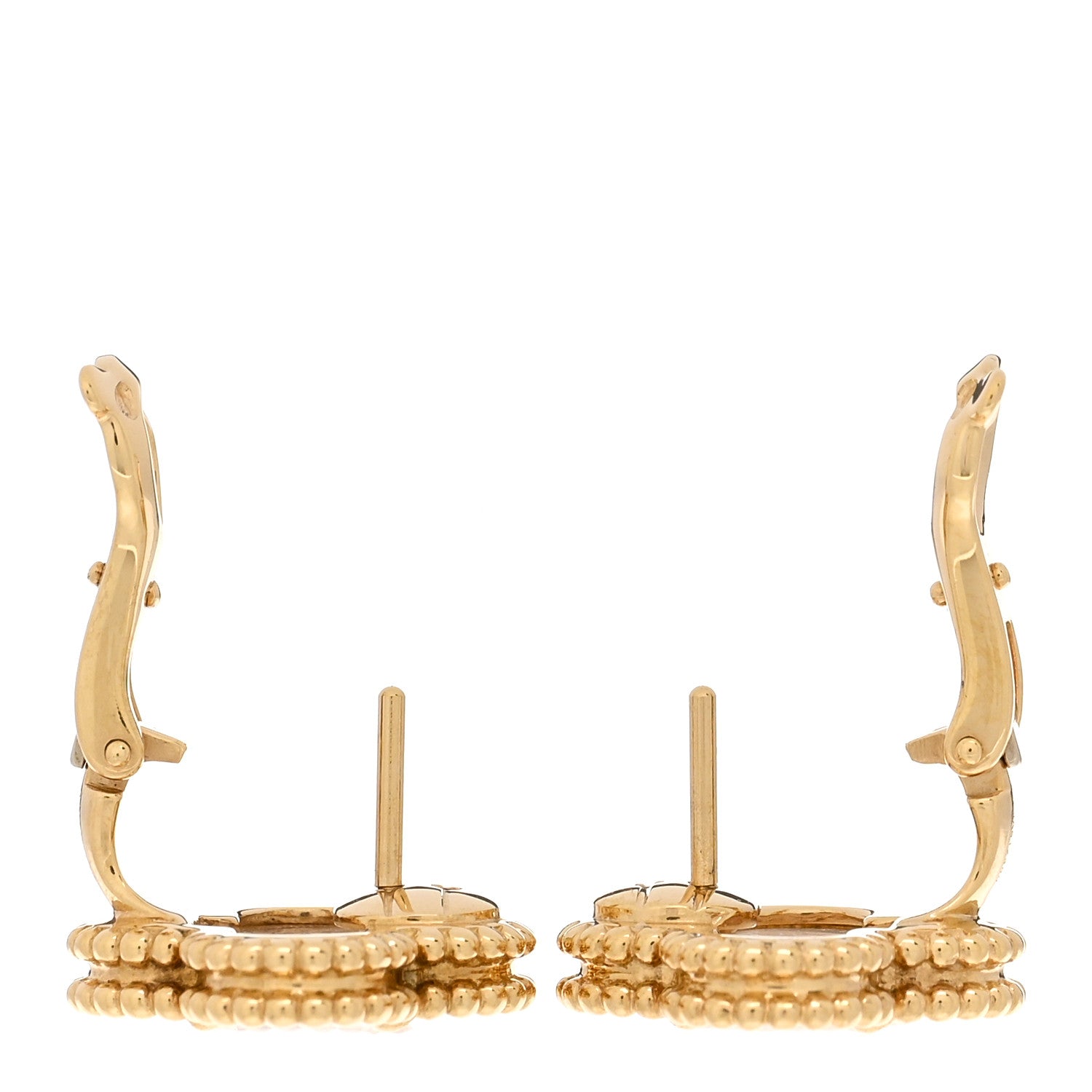 Van Cleef & Arpels 18K Yellow Gold Mother of Pearl Vintage Alhambra Earrings 3 of 5