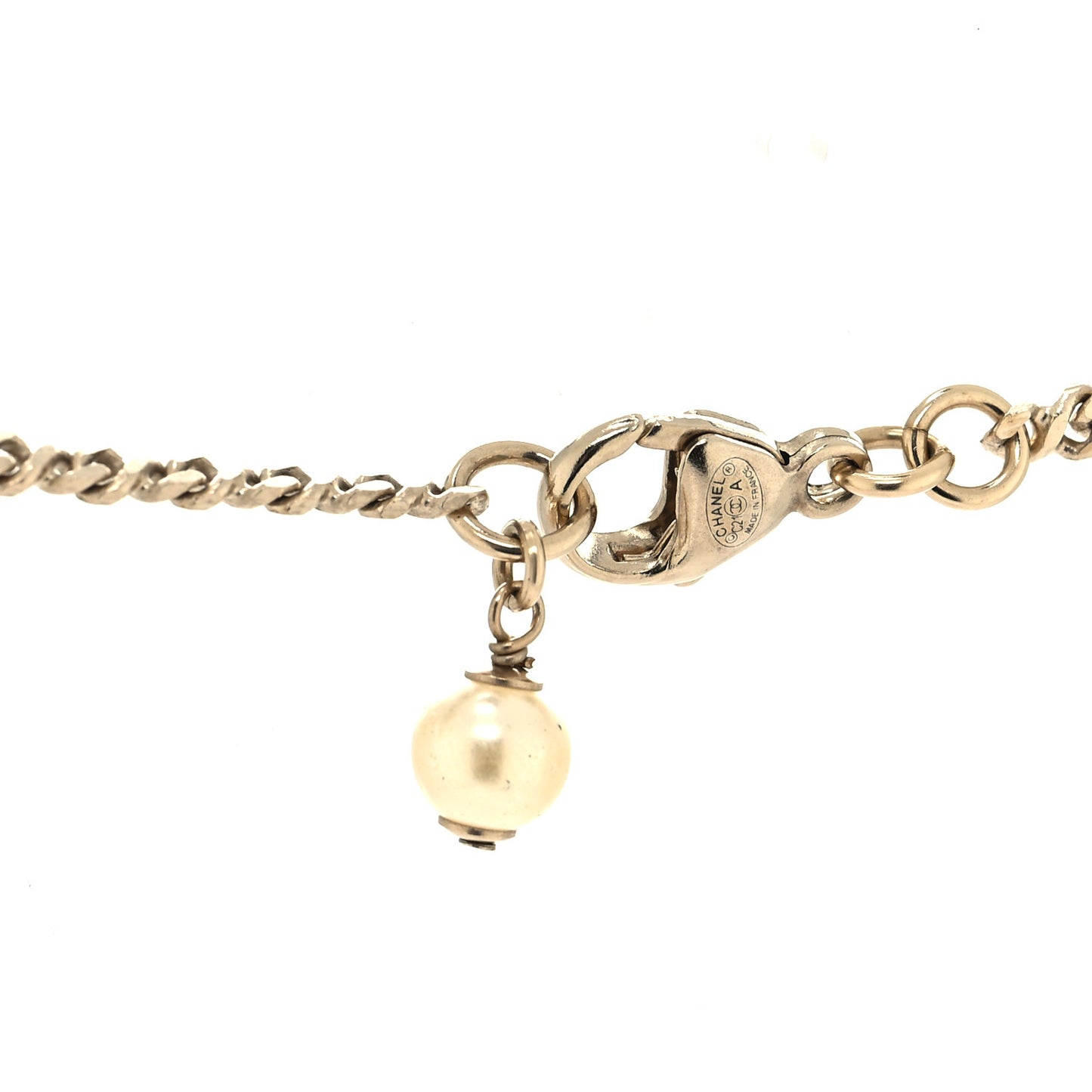 Metal Pearl Crystal CC Textured Pendant Necklace Gold